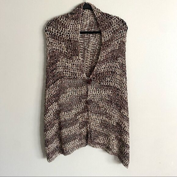 Crochet 2 Button Shawl Brown One Size - Picture 1 of 3